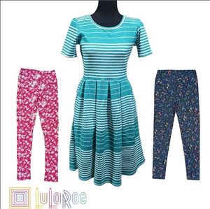 LuLaRoe Amelia Dress & 2-Pair Leggings Antique Cars Floral